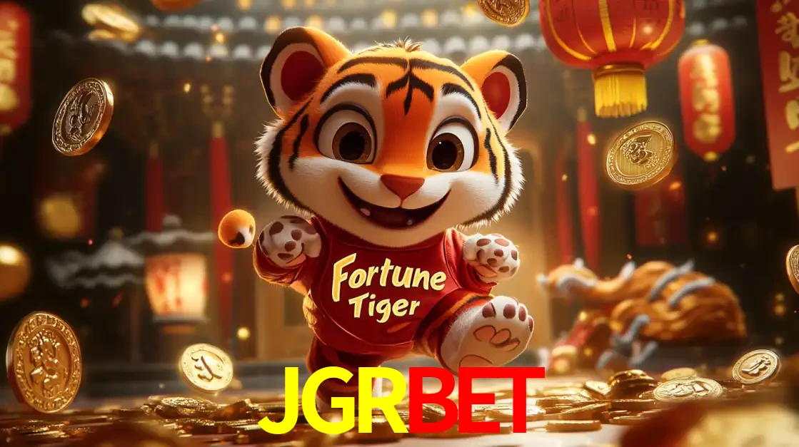 O alegre personagem do Fortune Tiger correndo sobre um caminho de moedas de ouro, simbolizando os grandes prêmios e a diversão do popular jogo de slot do JGRBET.